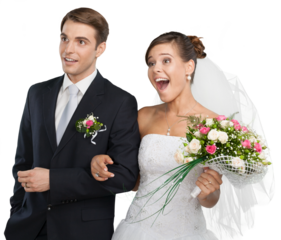 Happy just married young couple  surprised