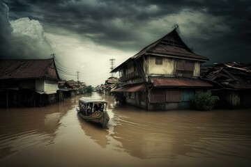 Fototapeta na wymiar flood in Indonesia natural disaster. Generative ai.