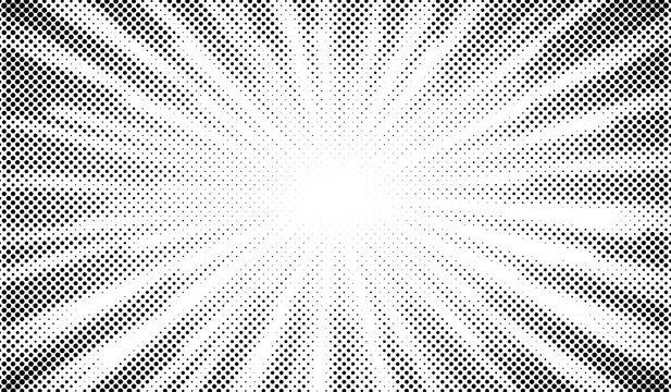 Comics background. Abstract lines backdrop. Shading sunrays. Design frames for title book. Texture explosive polka. Beam action. Pattern motion flash. Rectangle fast boom zoom. Vector illustration