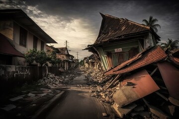 Earthquake in Indonesia natural disaster. Generative ai.