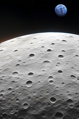 Plakat A Stunning View of Moon's Surface with Earth and Starfield in the Distance - generative ai