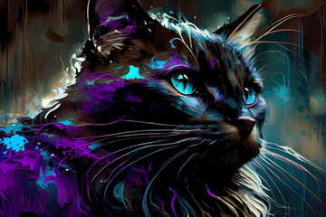 Beautiful cat in purple til tones generative ai
