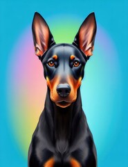 Colorful rainbow realistic doberman dog