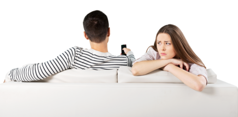 Annoyed Woman while Man Watching Television