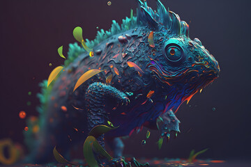Colorful iguana abstract, art animal. Generative AI
