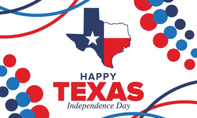 Texas Independence Day. Freedom holiday in Unites States, celebrated annual in March. Lone star flag. Texas flag. Patriotic sign and elements. Poster, card, banner and background. Vector illustration