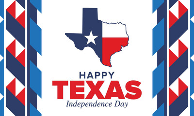 Texas Independence Day. Freedom holiday in Unites States, celebrated annual in March. Lone star flag. Texas flag. Patriotic sign and elements. Poster, card, banner and background. Vector illustration