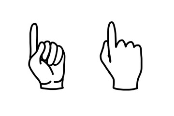 Hand with first finger in outline doodle style. Vector illustration isolated on white background.