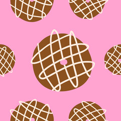 Donuts pattern. Vector illustration in cartoon flat style isolated on pink background