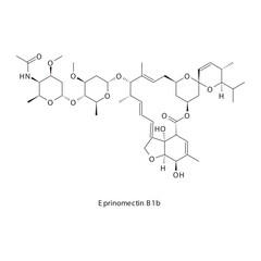 Eprinomectin B1b flat skeletal molecular structure Avermectin anti parasitic drug used in Parasitic infection treatment. Vector illustration.