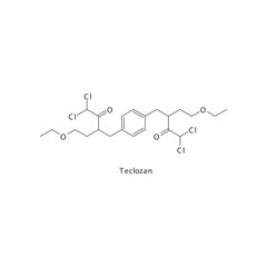 Teclozan  flat skeletal molecular structure Antiprotozoal drug used in amoebiasis treatment. Vector illustration.