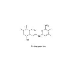 Quinapyramine flat skeletal molecular structure Antiprotozoal drug used in trypanosomal infection treatment. Vector illustration.