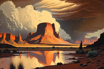 Painting of southwest American desert with approaching storm by generative AI
