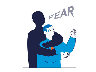 Mental health concept with character situation. Silhouette of human stop frightened man suffering from self doubt and panic attacks. Illustrations with people scene in flat design for web
