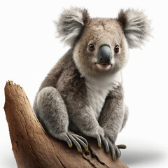 Australian koala in its natural habitat, brown trees and greenery surrounding the koala.