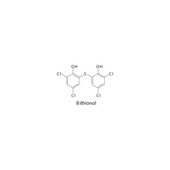 Bithionol  flat skeletal molecular structure Anthelmintic agent drug used in worm infection treatment. Vector illustration.