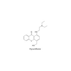Hycanthone  flat skeletal molecular structure Anthelmintic agent drug used in worm infection treatment. Vector illustration.