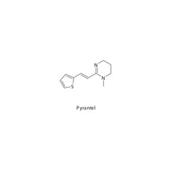 Pyrantel  flat skeletal molecular structure Anthelmintic agent drug used in worm infection, leishmaniasis treatment. Vector illustration.