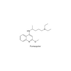 Pamaquine  flat skeletal molecular structure Antiparasitic drug used in malaria treatment. Vector illustration.