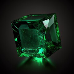 gorgeous cube green emerald gem isolated on black background