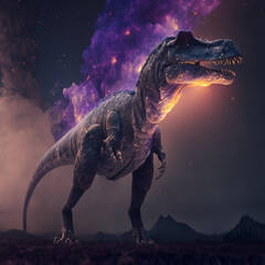 Allosaurus dinosaur with a smokey aura surrounding it