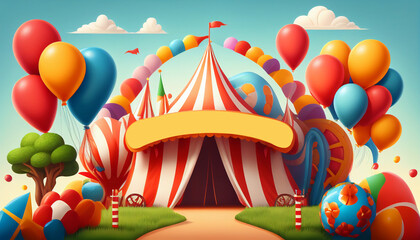 Colorful cartoon style carnival amusement park and funfair background, Generative AI