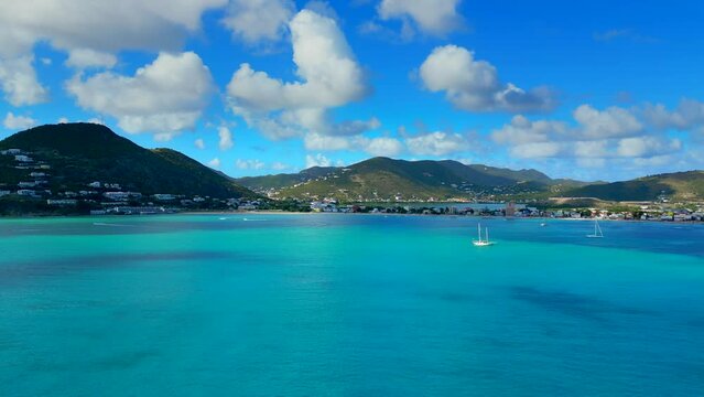 Sail boats in Port of St Maarten, Sint Maarten Island.
