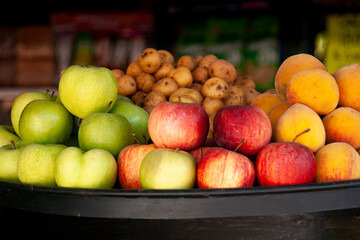green and red apples on exhibition, fruit, apple, 