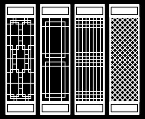 Traditional korean ornament frame pattern. Set of silhouette door and window antique decoration art vector illustration.