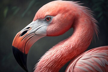 Close up of a pink flamingo - Generative AI