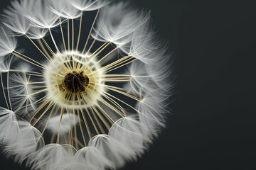 Macro shot of dandelion seeds on a black background - generative ai