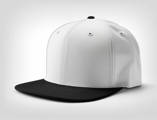 Fototapeta premium empty white snapback hat mockup isolated on a white blank background for design, flat baseball cap mock up, generative Ai