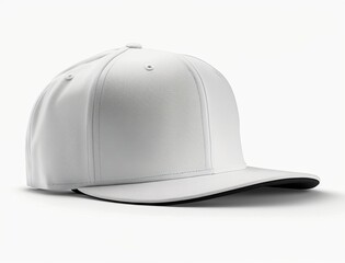 Fototapeta premium empty white snapback hat mockup isolated on a white blank background for design, flat baseball cap mock up, generative Ai