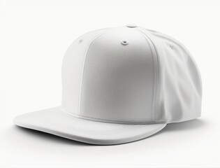 Fototapeta premium empty white snapback hat mockup isolated on a white blank background for design, flat baseball cap mock up, generative Ai