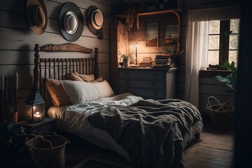 Cozy vintage bedroom - Generative AI