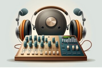 Obraz na płótnie Canvas headphones on a mixing board. Generative AI