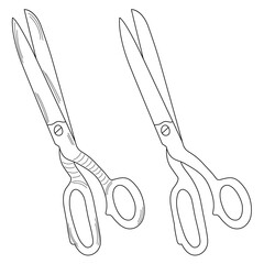 Outline silhouette sketch scissors, shears, pair of scissors. Medical instrument. Hospital, medical