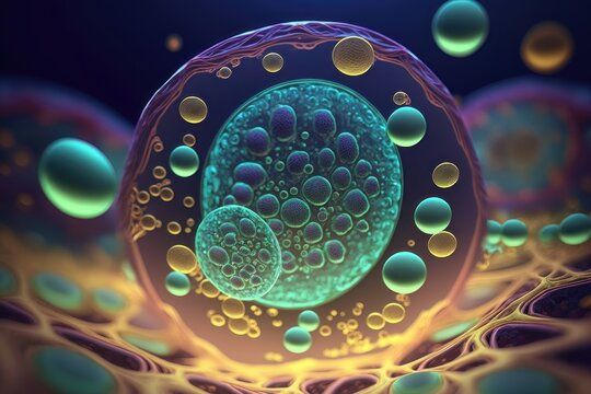 3d rendering of Human cell or Embryonic stem cell. AI generation.
