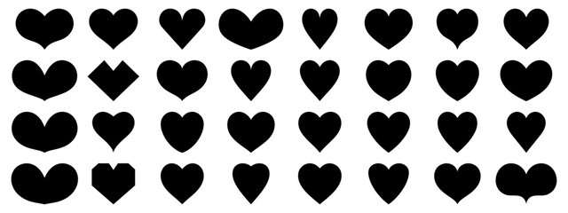 Set of silhouettes of hearts isolated details vector, flat style