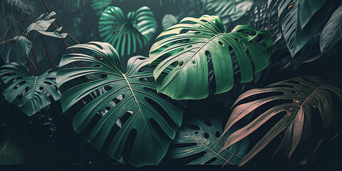 Large tropical leaves, cinematic wallpaper layout