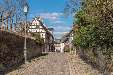 Fototapeta na wymiar Houses in the historic old town of Eltville am Rhein in the Rhine Valley, Hesse, Germany