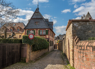 Houses in the historic old town of Eltville am Rhein in the Rhine Valley, Hesse, Germany