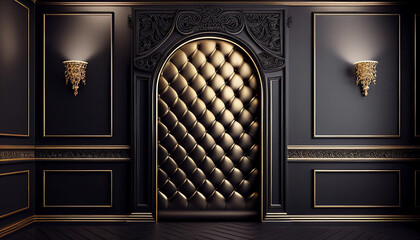 Black and golden luxury wall design  room interior walls, Generative AI