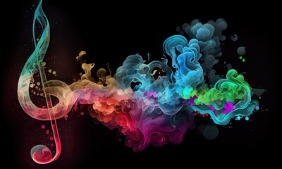 Colourful smoke with music notes, generative AI
