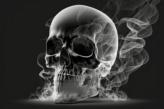 Dead man's ash on the skull. The smoke based black and white skull. Generative AI