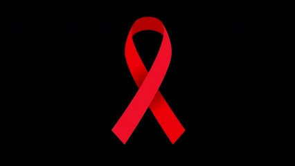 4K Red color mourning ribbon stock animation. Slow motion red color HIV/AIDS awareness video. With alpha channel.