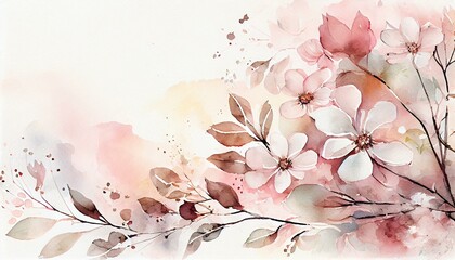 A delicate and romantic watercolor background with soft pink and white tones and delicate floral patterns. generative AI