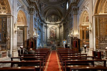Fototapeta na wymiar The baroque church of SS. Vincenzo e Anastasio a Trevi in Rome, Italy