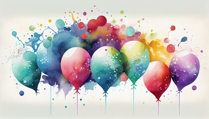 A festive and joyful watercolor background with colorful balloons and confetti. generative AI