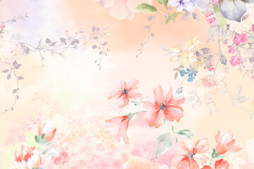 Obraz na płótnie Canvas Watercolor flowers, roses, peonies, paisley butterflies